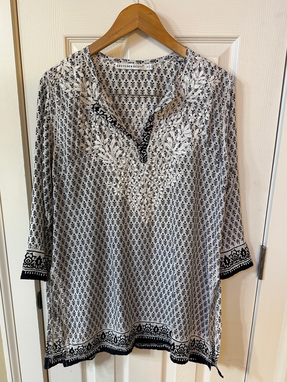 Gretchen Scott Embroidered Medallion Tunic Top Shabby Chic Cottagecore Medium